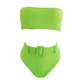 2026 Sexy Bikini Bandeau Women Swimwear Swimsuit Push Up Solid High Waist Bikinis Set Bathing Suit Bikini Female Waistband Decor