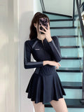 New plus size women's dress one-piece fresh women's swimsuit conservative slim fit long sleeved hot spring swimsuit