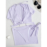 XS - L Ribbed Halter Bikini Women Swimwear Female Swimsuit Four-pieces Bikini set With Sarong Bather Bathing Suit Swim V3152B
