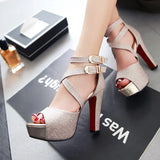 Women's Sandals Summer New Style Fashion Fish Mouth Open Toe Buckle Thick Heel High Heel Women's Shoes Plus Size 33-43 High 11cm