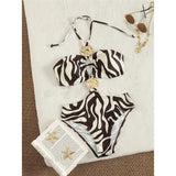 S - XL Leopard Printed Halter One Piece Swimsuit Cut Out Monokini Padded Bather Bathing Suit Swim Women Swimwear Female K8109
