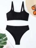 High Waist Bikini 2026 Solid Swimsuit Women Padded Swimwear Female Sports Bathers Bathing Swimming Swim Suit Beachwear