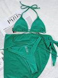 2026 New Sexy Bikini Set 3-Piece Solid Swimwear Swimsuit Women 3 Piece Bikinis Set Bathing Suit Beach Bikini Female Shiny Fabric