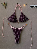 Sexy Pink Polka Dot Print Patchwork Micro Bikini 2026 Women Halter Push Up Bra Triangle Swimsuit Summer Bathing Suit Swimwear
