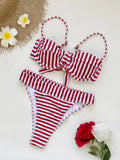 2026 Sexy Red White Striped Bikini Set Classic Vertical Stripe Thin Strap Perfect for Beach Wear and Pool Parties Summer Getaway