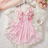 Pink Lips Lingerie Kawaii Intimate Dress Women Lace Nightdress Sleepwear Soft Pajamas With Thongs