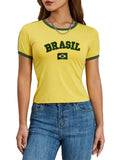 Summer Women's Casual T-shirt Short Sleeve Round Neck Slim Fit Cropped Tee Tops Shirts Streetwear