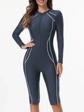 2026 Zipper Slim One Piece Swimsuit Women Long Sleeve & Knee Swimwear Female Bather Bathing Swimming Swim Surf Suit Beachwear