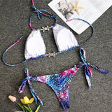 Halter Leopard Diamond Bikini Women Bandeau Swimsuit Female Swimwear Two Pieces Bikini Set Hollow Out Bather Bathing Suit Swim