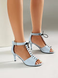 T-Shaped Strap High Slim Heel Peep Toe Hollowed Sexy Sandals Smooth Patent Leather Material Ankle Buckle Women's Sandals