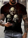 Summer Comfortable Round Neck Short Sleeved Men's 3D Horror Skull Print T-shirt Casual T-shirt Pullover Street Fashion Clothing