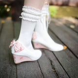 New High Heel Lolita Wedge Pumps Daily Floral Polka Dot Print Sweet Vintage Dress Heels Bow Tie Tea Party Cosplay Wedding Shoes