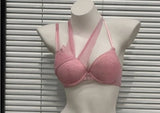 French Style Pure Desire Lingerie Set 3cm Thick Padded Cup Pink Diagonal Strap Nightclub Wear Sexy Bra Panty Set 32-38AB Canada