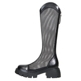 Women Summer Knee-high Mesh High Boots Female Breathable Platform Mesh Lace-up Knight Boots Thick Heel Hollow Long Knight 2025