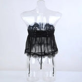 High Waist Garter Belt Panties Babydolls Erotic Lingerie Women Plus Size Black Mesh Skirt Sexy Tanga Suspenders Baby Doll Dress