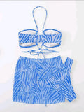 3pack Zebra Stripe Bikini Women Lace Up Swimsuit Beach Skirt 2026 Swimwear Female Padded Bathing Suit Swimming Beachwear Summer