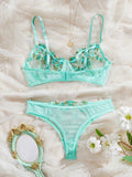 Womens Embroidered Bralette Lingerie And Panty Set Floral Design Soft Stretch Fabric Comfortable Everyday Underwear