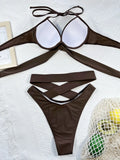 DEKA Sexy Solid Push Up Strapped Bikini Set Tied High Waist Thong Swimsuit Women Swimwear Beach Backless Bathing Suit