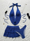 3PC with Skirt Wrinkled Halter Tankini Bikini Women Swimwear Female Swimsuit Three-pieces Bikini Set Bathing Suit Swim Beachwear