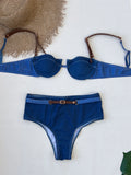 2025 Denim Bikini Set Cowgirl Style with Leather Straps Metal Buckles Perfect for Pool Parties Summer Getaways Poolside Glamour