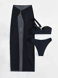 3 Pieces One shoulder Ring Link Bikini 2026 Women & Skirt Swimsuit Solid Sexy Swimwear Female Bathers Bathing Swimming Swim Suit