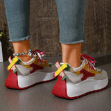 New Mixed Color Chunky Platform Sneakers Women 2026 Fashion Lace Up Thick Bottom Vulcanized Shoes Woman Non Slip Old Dad Shoes