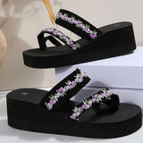 2025 Thick Bottom Clip Toe Slippers for Women Fashion Floral Fabric Wedge Sandals Woman Summer Eva Wear-Resistant Slides Female