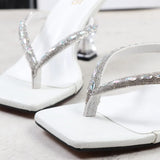 2025 Summer Flip Flops Crystal Slides Women 8cm High Heels Mules Crystal Glitter Block Low Heels Slippers Glitter Platform Shoes