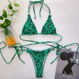 4 Colors Sexy Bikini Women Solid Leopard Bandage Halter Swimwear Swimsuit Female Beach Bikinis Set Bathing Suit Banadores Mujer