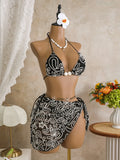 Vintage Pink Mesh Skirt 3 Piece Bikini Set Women Stone Strap Push Up Bra Triangle Swimsuit Holiday Bathing Suit Swimwear 2026