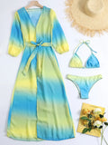 3 Pieces Ombre Triangle Bikini 2026 Women Swimsuit & Belted Kimono Swimwear Female Bather Bathing Swimming Suit Summer Beachwear