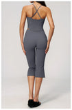 Summer New Yoga Clothing Women Solid V Neck Slim Sports Tank Top Athletic Wear High Waist Butt Lift Mid Pants Gym Fitness Suits