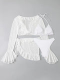 2026 Sexy Four-piece Women Swimsuit Long-sleeve Cover-up Swimwear Summer Solid Bikini Set Brazilian Beachwear Party bathing suit