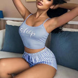 Women Y2K Shorts Set Pajamas Set Crop Cami Top Striped Shorts Lounge Summer 2Pcs Outfit Sets Girls Sleepwear Pajamas Set
