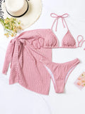 3pcs Sarong Beach Cover Up Skirt Wrinkled Bikini Women Swimwear Female Swimsuit Three-pieces Bikini Set Bathing Suit Swim Lady