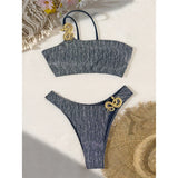 S - XL Glitter Sparkling One Shoulder Bikini Female Swimsuit Women Swimwear Two-pieces Bikini set Bather Bathing Suit Swim K7316