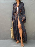New 10 Colors Printed Long Sleeve With Belt Tunic Beach Cover Up Cover-ups Beach Dress Beach Wear Beachwear Female Women V4521