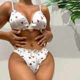 Women's Erotic Lingerie Bra Brief Set Bowknot Sexy Deep V Wire Free Lingerie Underwear Two Piece Female Cute Pajamas Kitts Suit