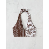 XS - L Sexy Printed Splicing Halter Knotted Bikini Top Female Swimsuit Women Swimwear Bather Bathing Suit Swim Beach Top V5817