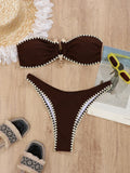 DEKA  Brazilian Bikini Solid Bandeau Bikinis Sets Woman Sexy Swimsuit Contrast Color Metal Buckle Swimwear High Cut Bathing Suit