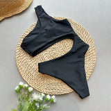 Asymmetric One Shoulder Metal Ring Women Swimwear One Piece Swimsuit Female High Cut Monokini Bather Bathing Suit Swim Beachwear