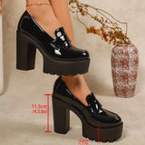 Black Patent Leather Chunky Heel Pumps Women 2026 Super High Heels Loafers Woman Plus Size 43 Thick Heeled Office Work Shoes