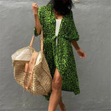 17 Colors Leopard Printed Colorful With Belt Tunic Cover-ups Beach Dress Beach Wear Beachwear Female Women Beach Cover Up V4510L