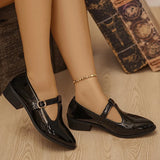 Fashion T Strap Pointed Toe Oxford Shoes Women Ankle Buckle Low Heel Pu Leather Shoes Woman Plus Size 43 Thick Sole Office Shoes