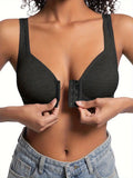 Women's Bra Wire-Free Front Closure Solid Color Full Coverage Fixed Cups More Considerate for Middle-Aged And Elderly Individual