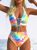 Sexy Pink Leopard Print Gradient Bikini Set Women Drawstring V Neck Push Up High Waist Swimsuit 2026 Beach Bathing Suit Swimwear