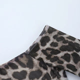 Spring Summer Off-Shoulder Sexy Leopard Print Long-Sleeve Dress European-Style Casual Backless Bell-Sleeve Mini Skirt Streetwear