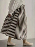 Retro Chic Solid Color Striped Skirt For Women In Summer, High Waisted And Slimming A-line Mid Length Umbrella Skirt Casual OHS8