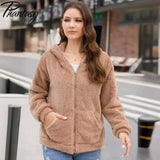 Phantasy Woman Hooded Fleece Coat Womens Casual Jacket Soft Heavy Autumn Winter Solid Hooded Jacket Ladies Outwear Overcoat