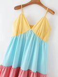 Foridol Multicolor Patchwork V Neck Sundress Smocked Strap Sleeveless A-line Female Midi Casual Summer Women Vestidos 2025